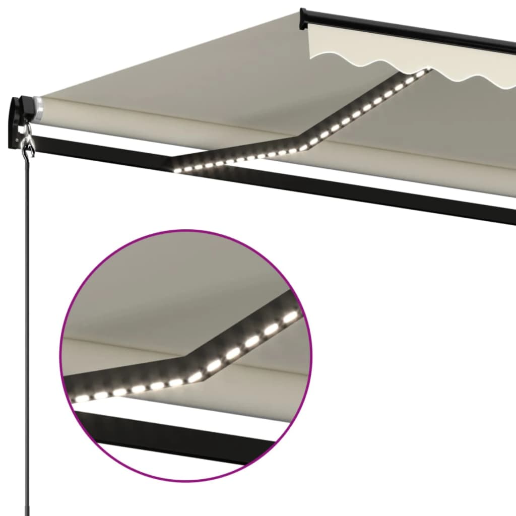 Manuāli izvelkama markīze ar LED, krēmkrāsas, 600x350 cm