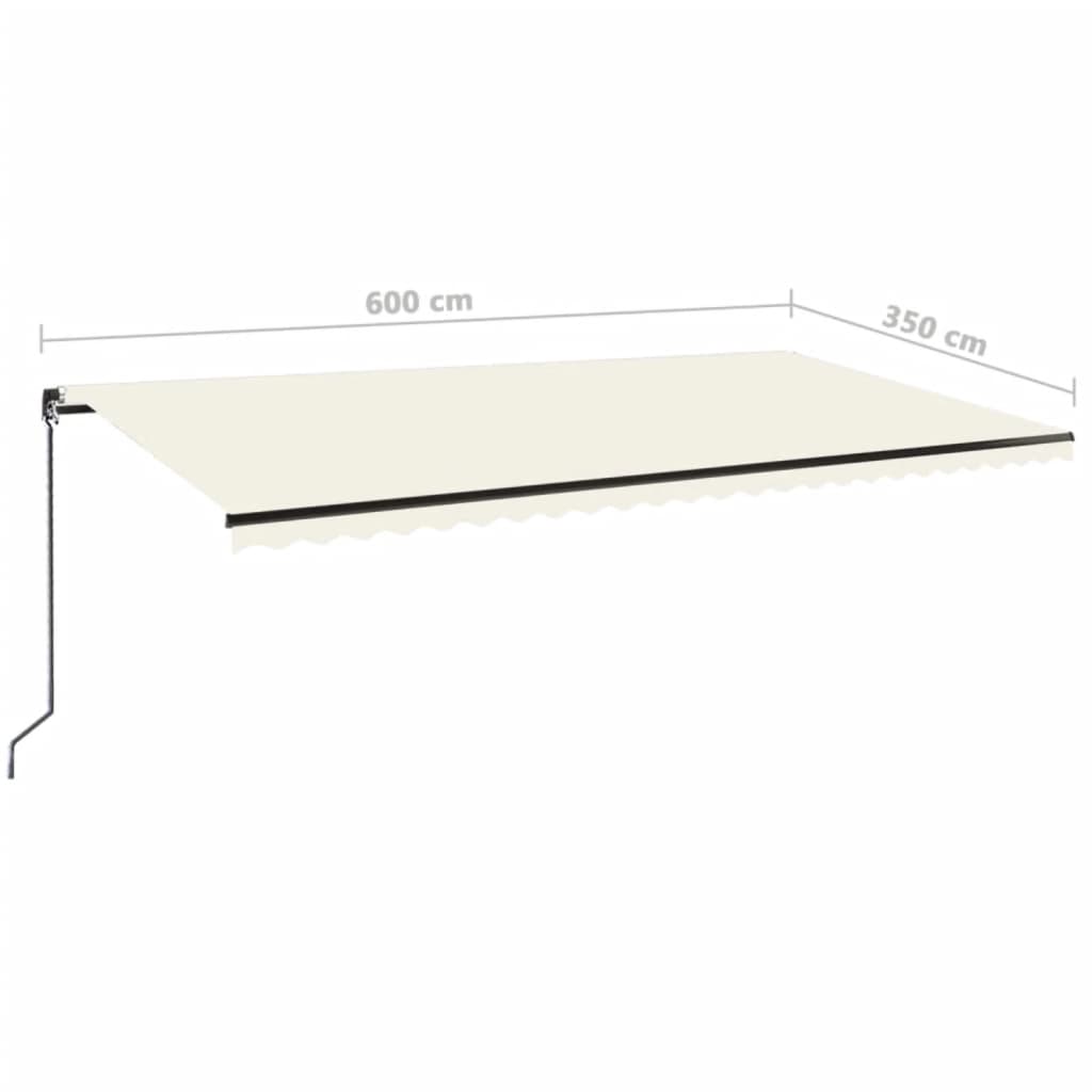 Manuāli izvelkama markīze ar LED, krēmkrāsas, 600x350 cm
