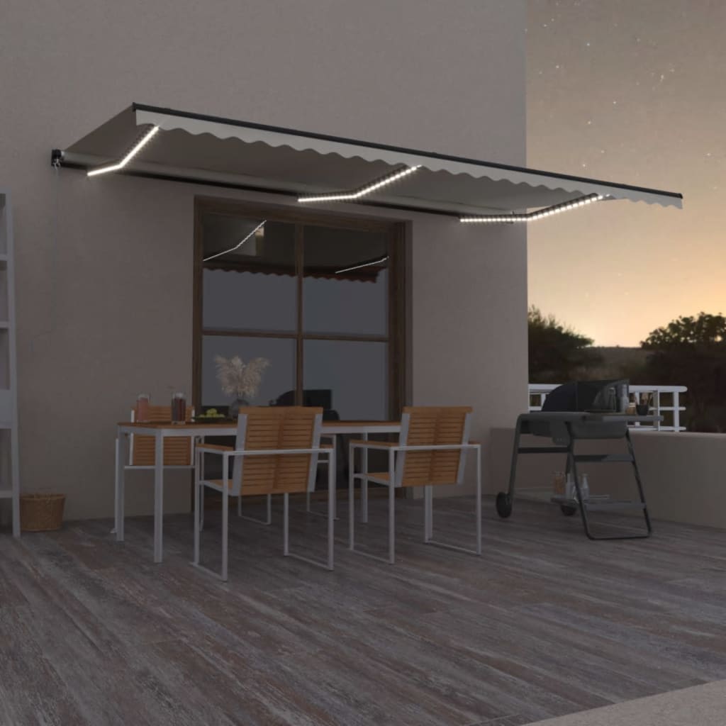Manuāli izvelkama markīze ar LED, krēmkrāsas, 600x350 cm