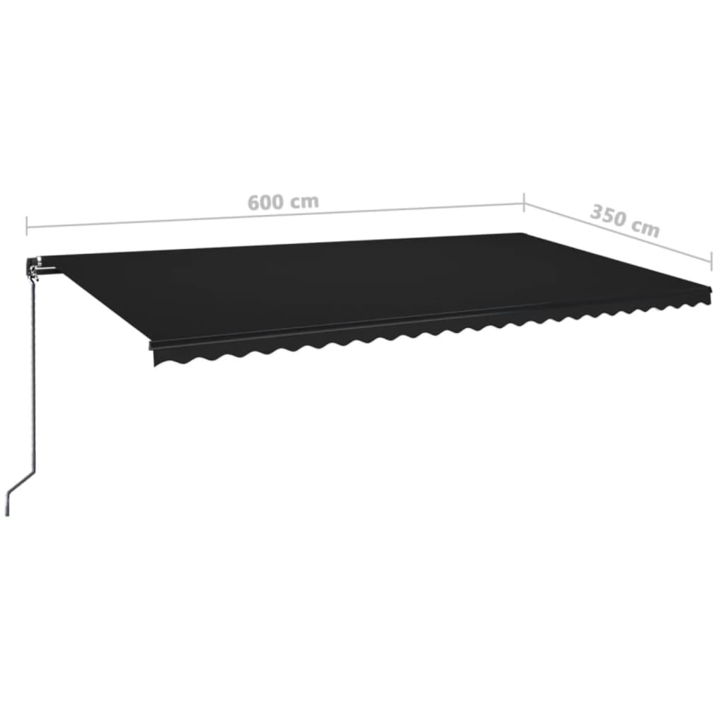 Manual pull-out awning with LED, anthracite, 600x350cm