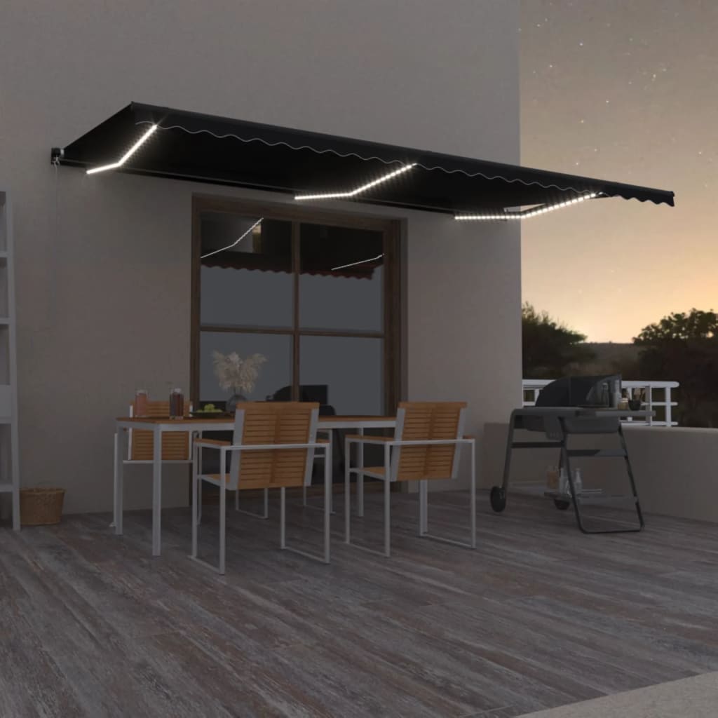Manual pull-out awning with LED, anthracite, 600x350cm