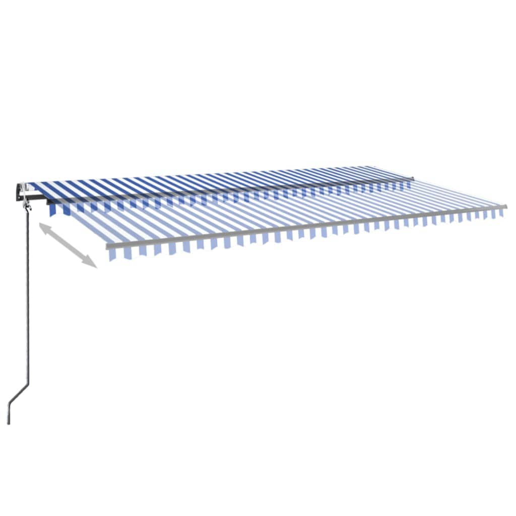 Markīze ar LED/vēja sensoru, zila/balta, 600x350cm