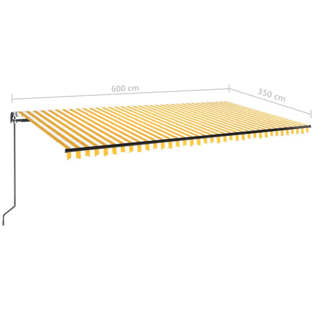 Markīze ar LED/vēja sensoru, dzeltena/balta, 600x350cm