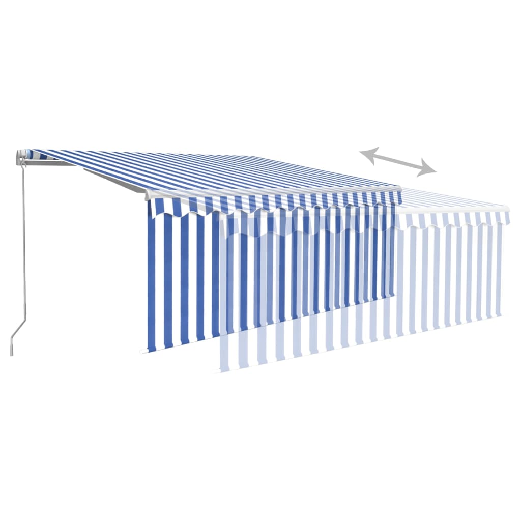 Manually Retractable Awning, Blue and White, 3x2.5m