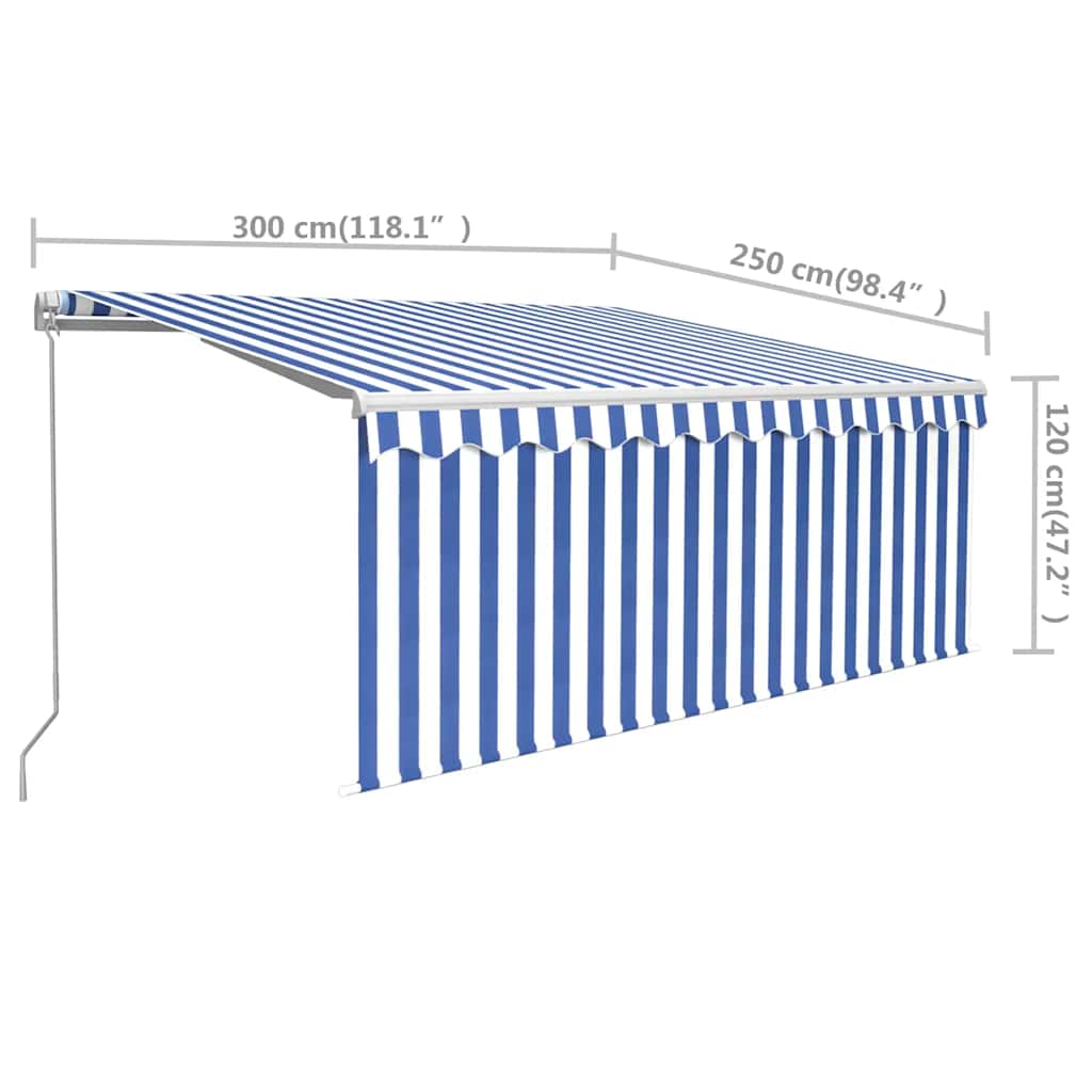 Manually Retractable Awning, Blue and White, 3x2.5m