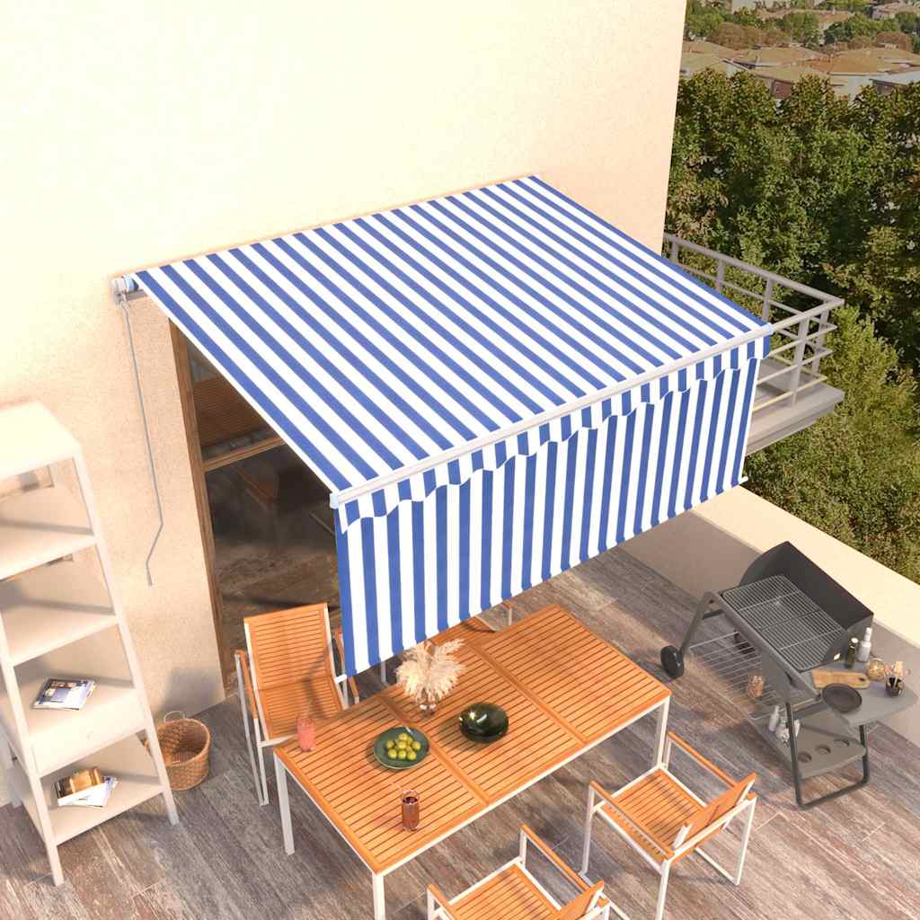 Manually Retractable Awning, Blue and White, 3x2.5m