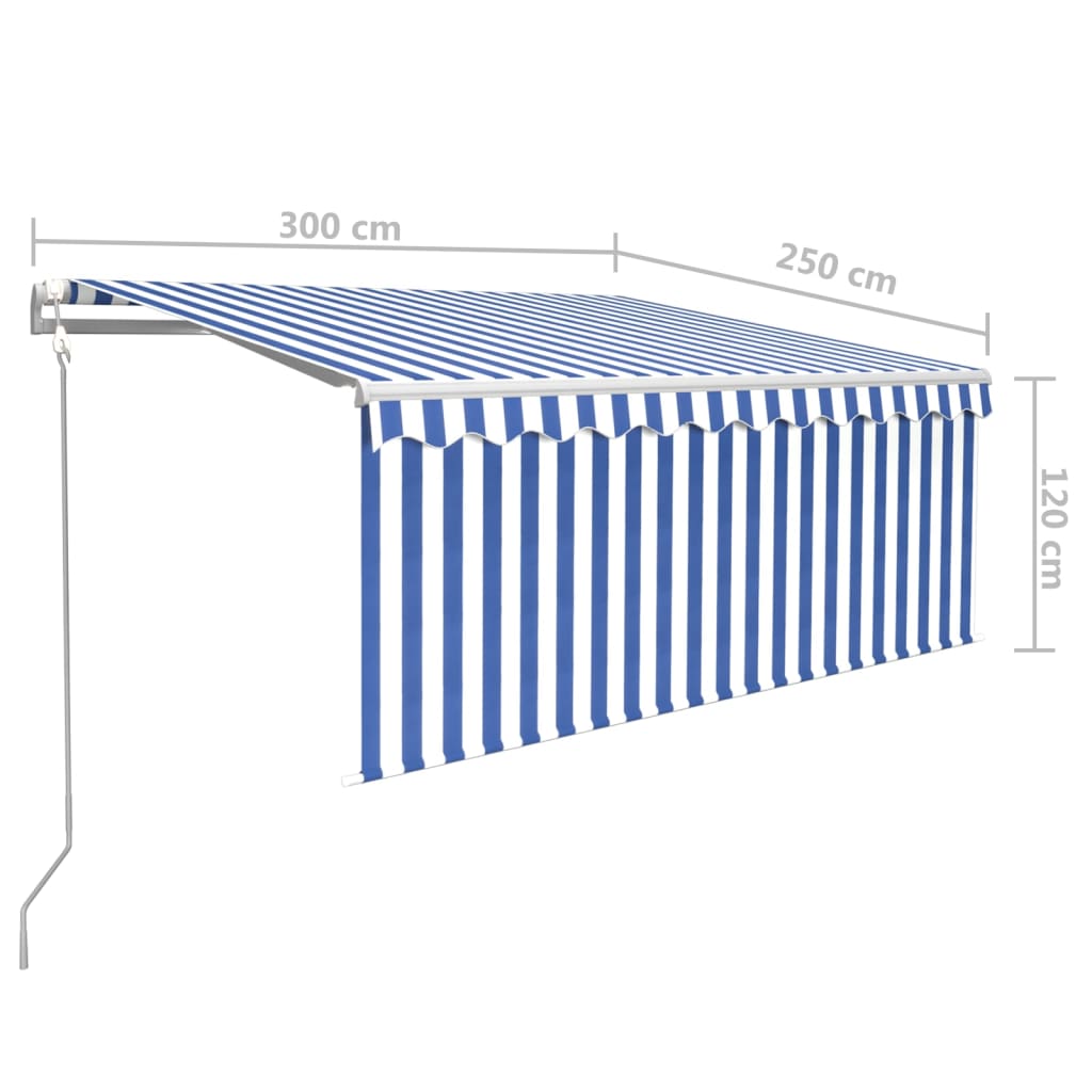 Automatiniu būdu ištraukiama markizė, mėlyna ir balta, 3x2,5m