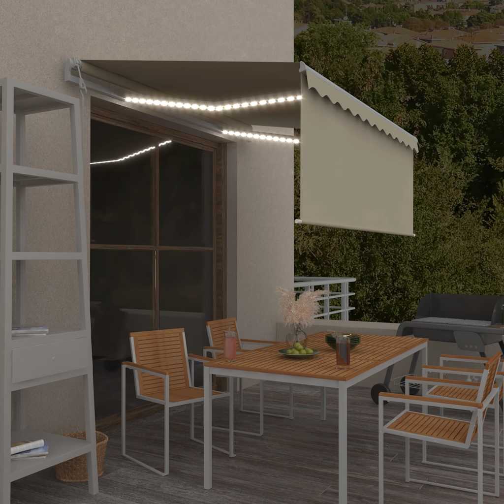 Markizė su uždanga/LED/vėjo jutikliu, kreminė, 3x2,5m