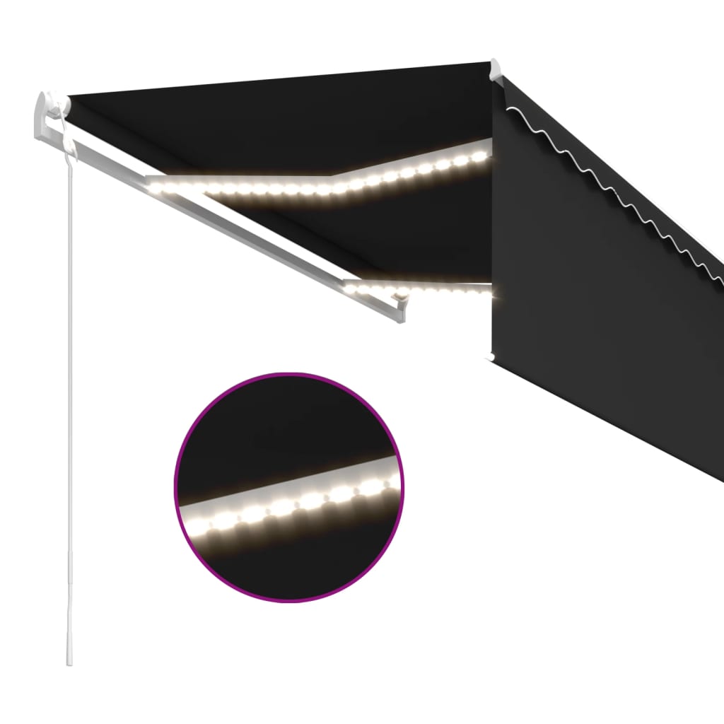 Markizė su uždanga/LED/vėjo jutikliu, antracito, 3x2,5m