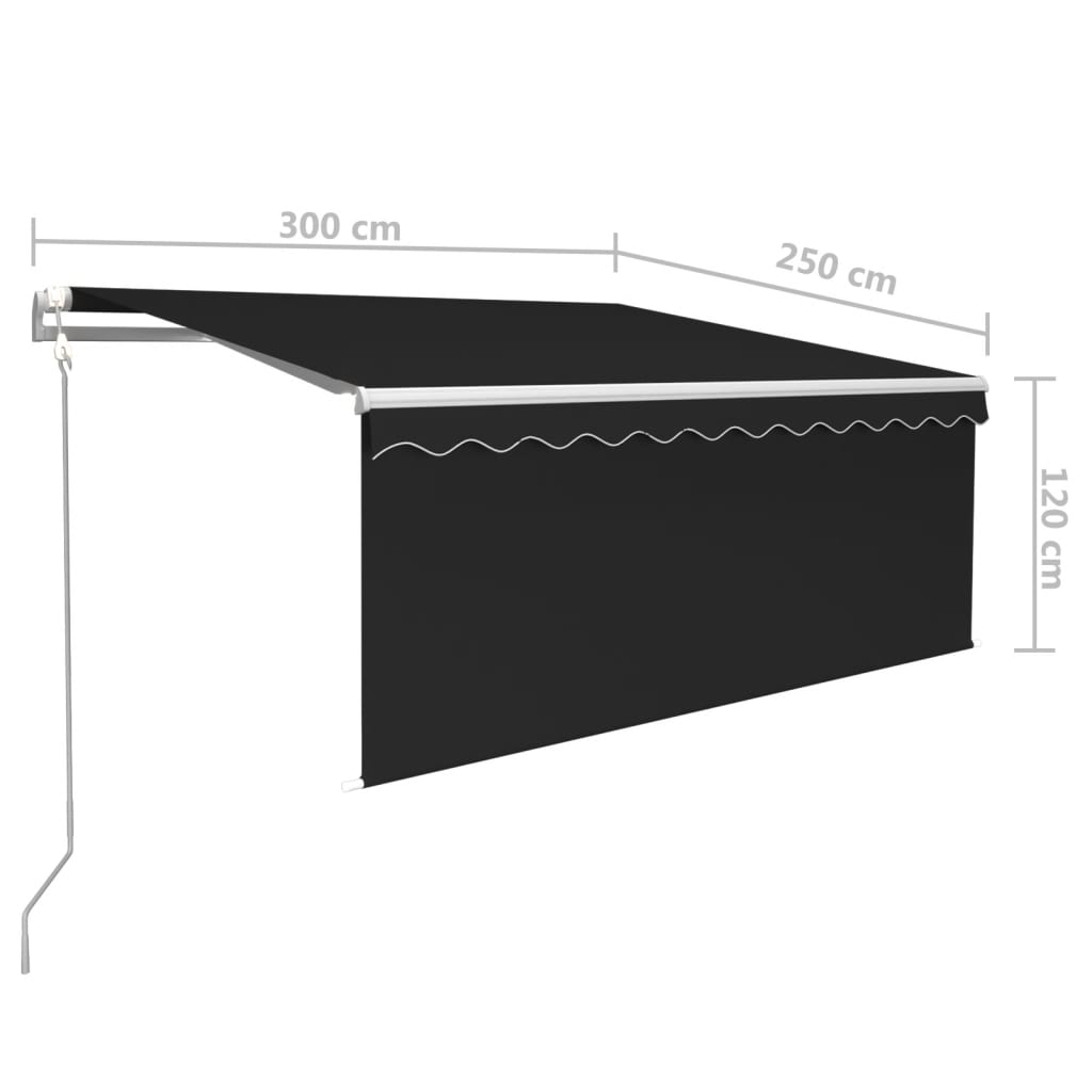 Markizė su uždanga/LED/vėjo jutikliu, antracito, 3x2,5m