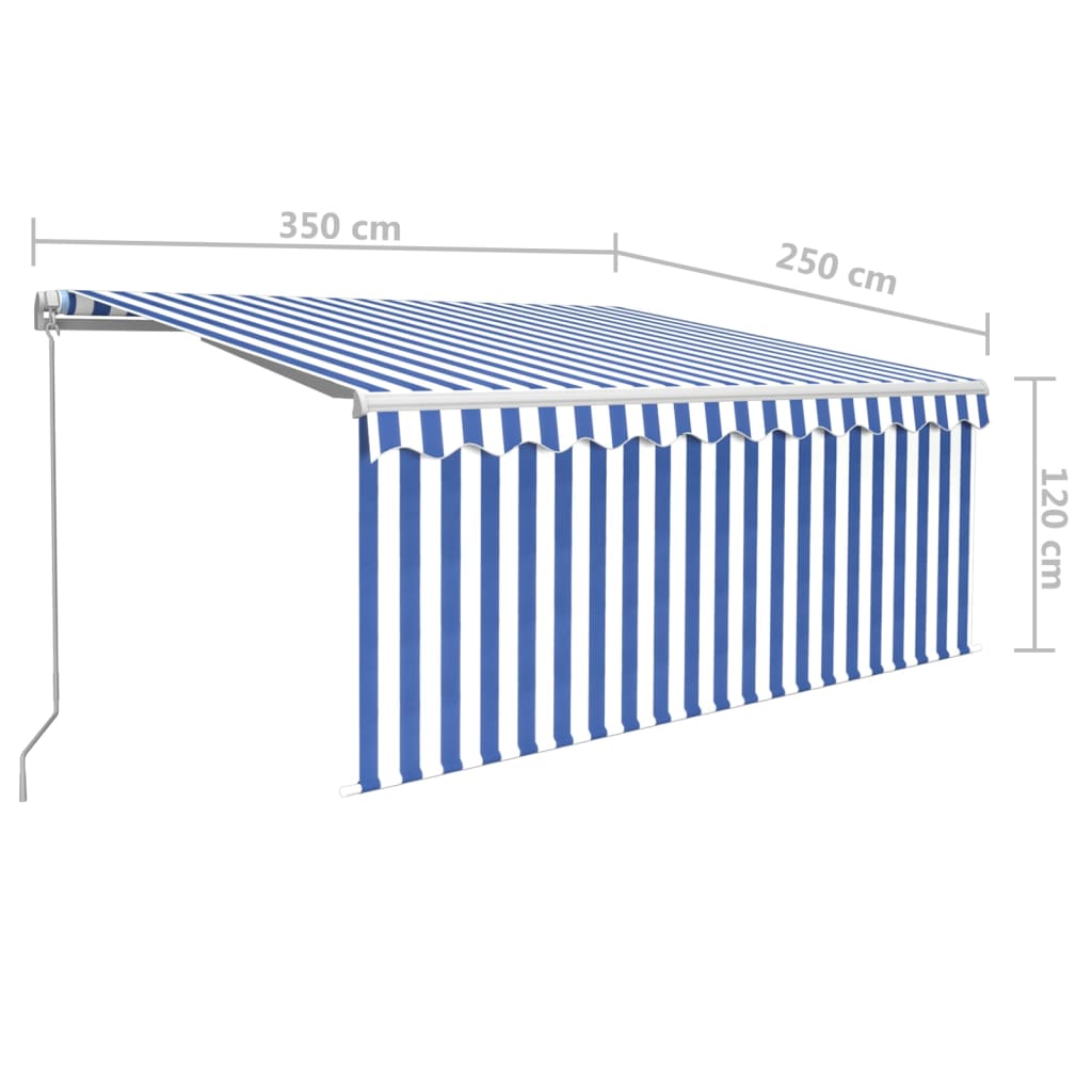 Rankiniu būdu ištraukiama markizė, mėlyna ir balta, 3,5x2,5m