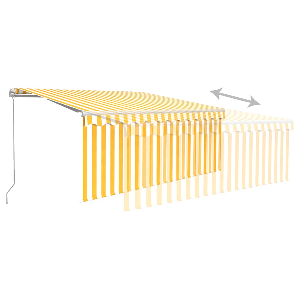Manually retractable awning, yellow and white, 3.5x2.5m