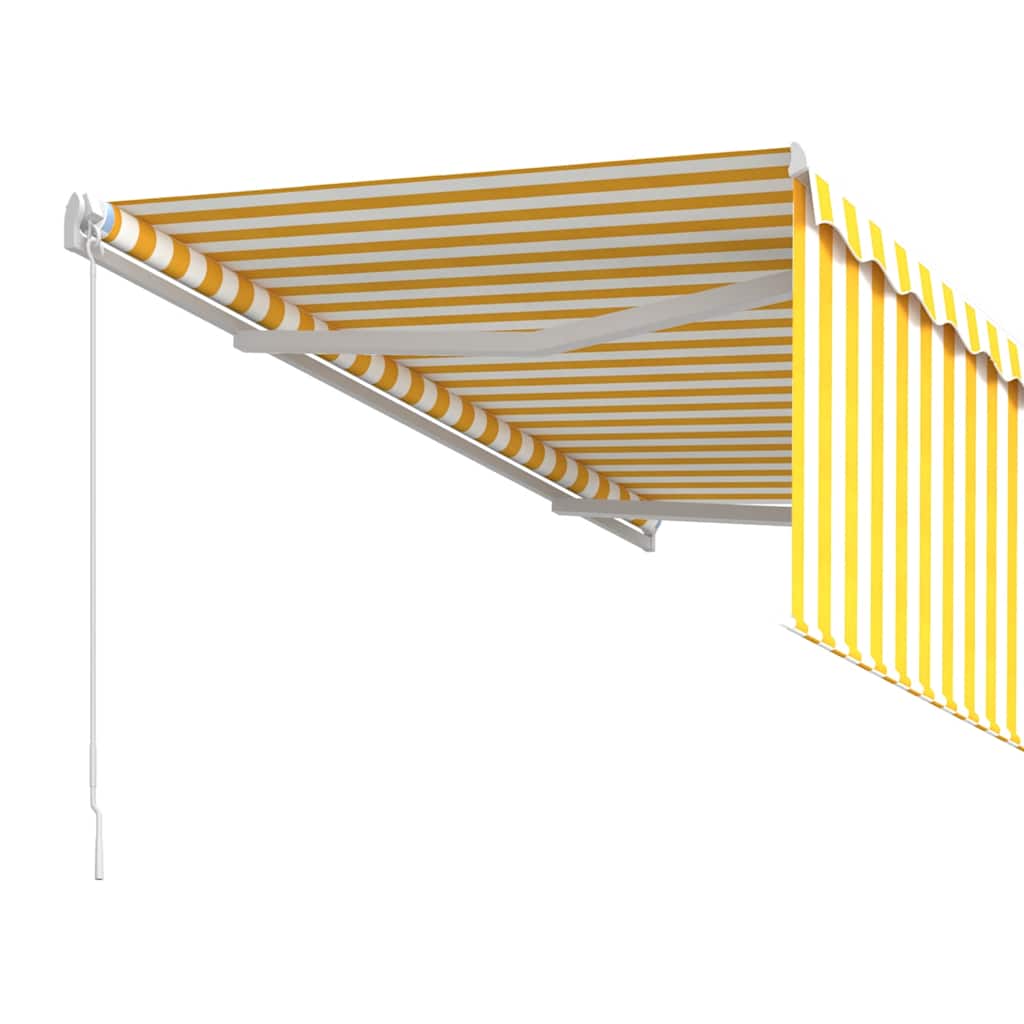 Manually retractable awning, yellow and white, 3.5x2.5m