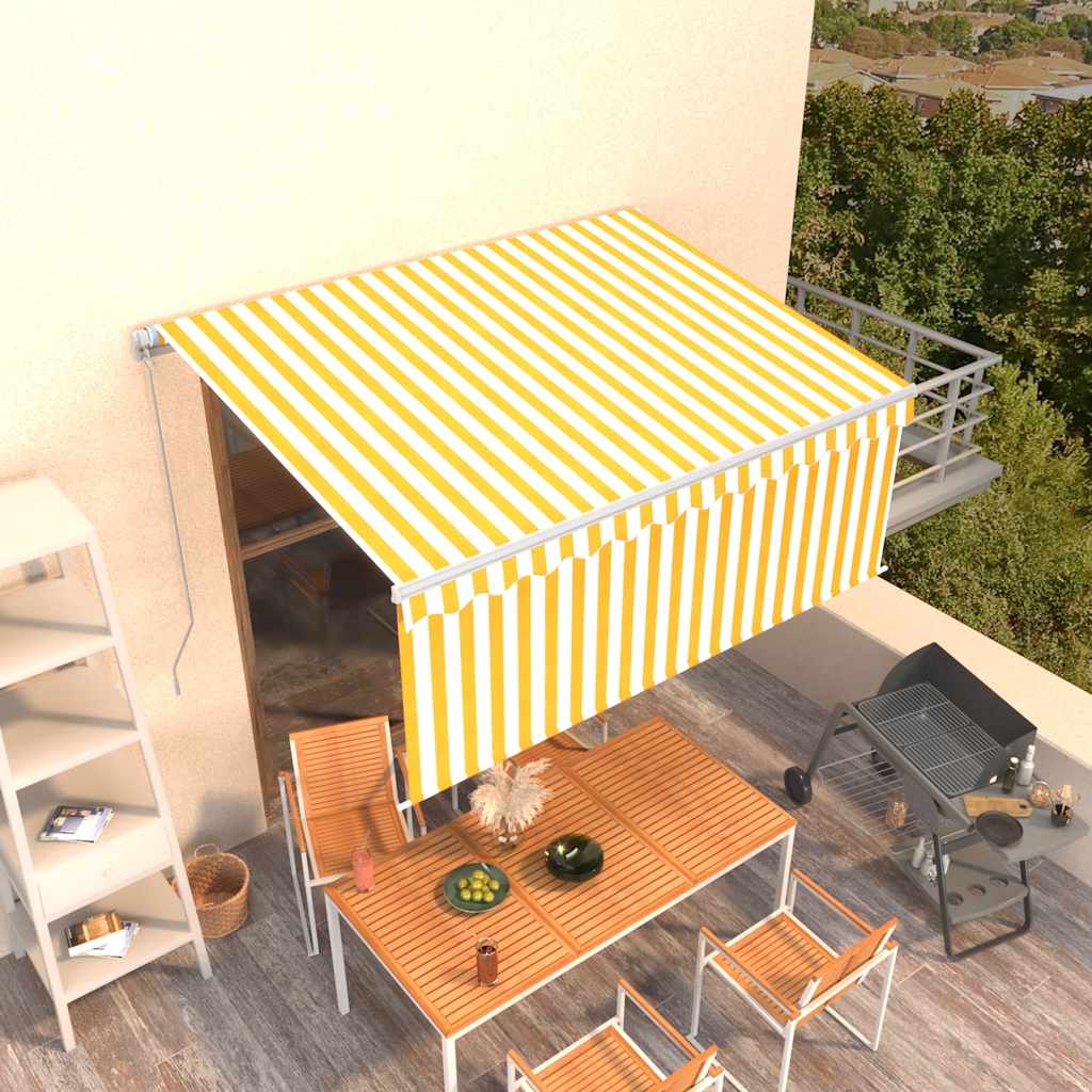 Manually retractable awning, yellow and white, 3.5x2.5m