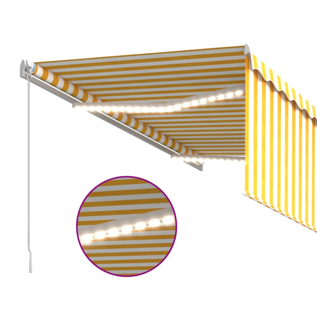 Manually retractable awning, yellow and white, 3.5x2.5m