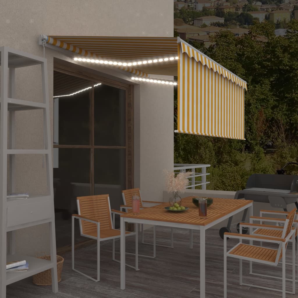 Manually retractable awning, yellow and white, 3.5x2.5m