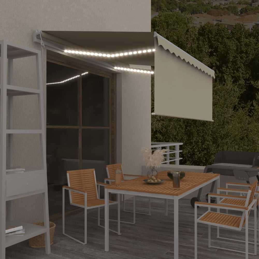 Markizė su uždanga/LED/vėjo jutikliu, kreminė, 3,5x2,5m