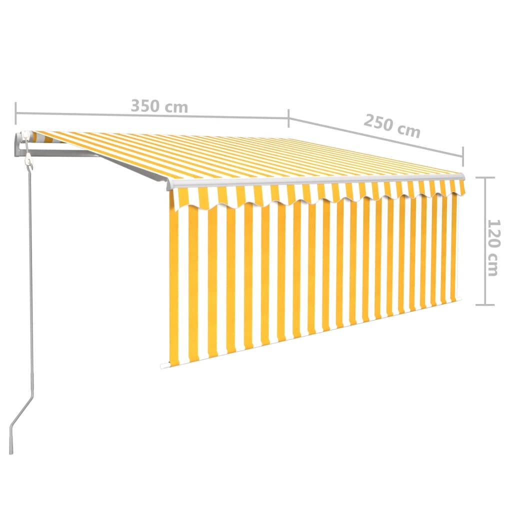 Markizė su uždanga/LED/vėjo jutikliu, geltona/balta, 3,5x2,5m