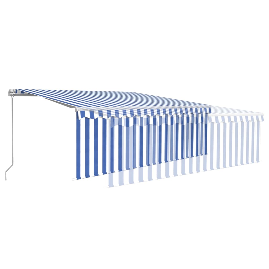Manual retractable awning, blue and white, 4x3m