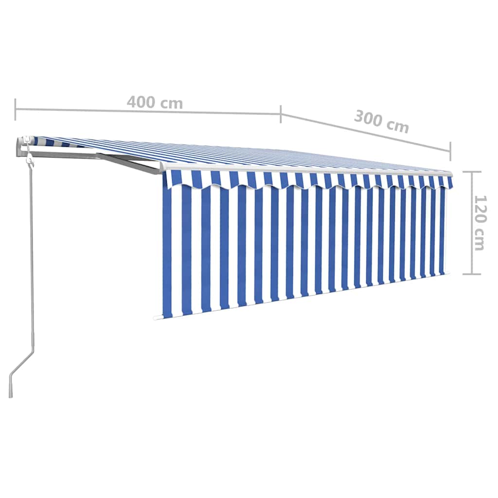 Automātiski izvelkama markīze, zila un balta, 4x3m