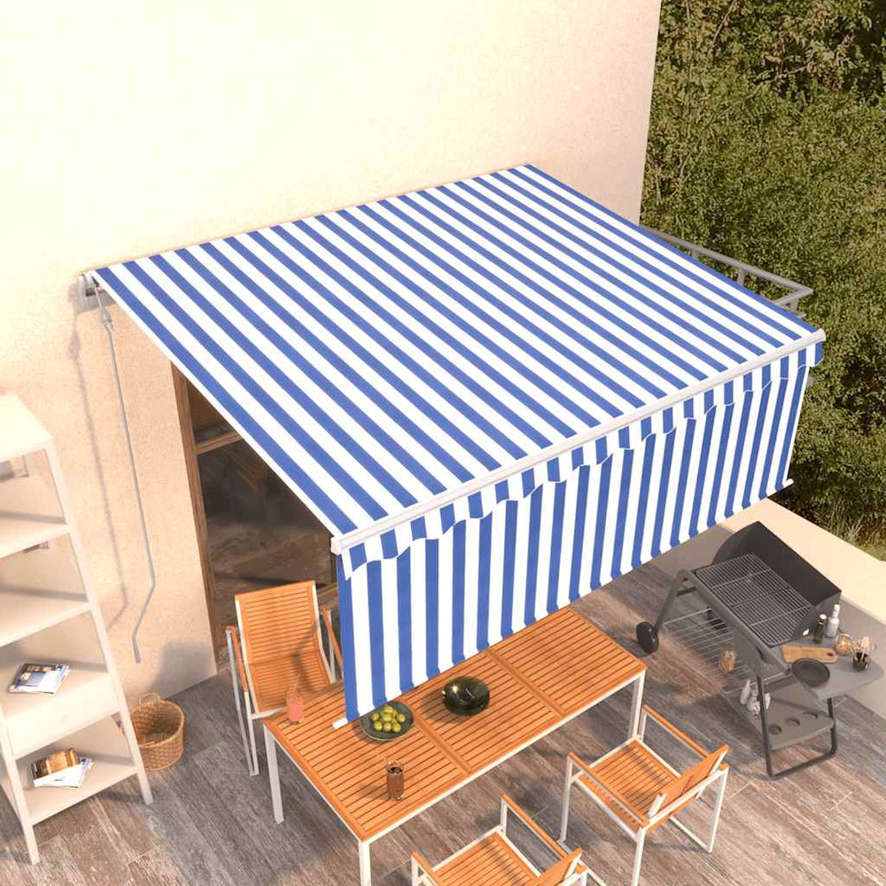 Automatic retractable awning, blue and white, 4x3m