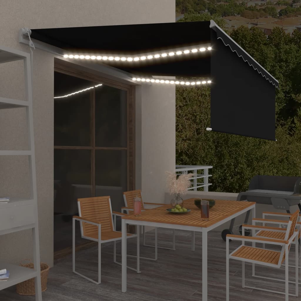 Markizė su uždanga/LED/vėjo jutikliu, antracito, 4x3m