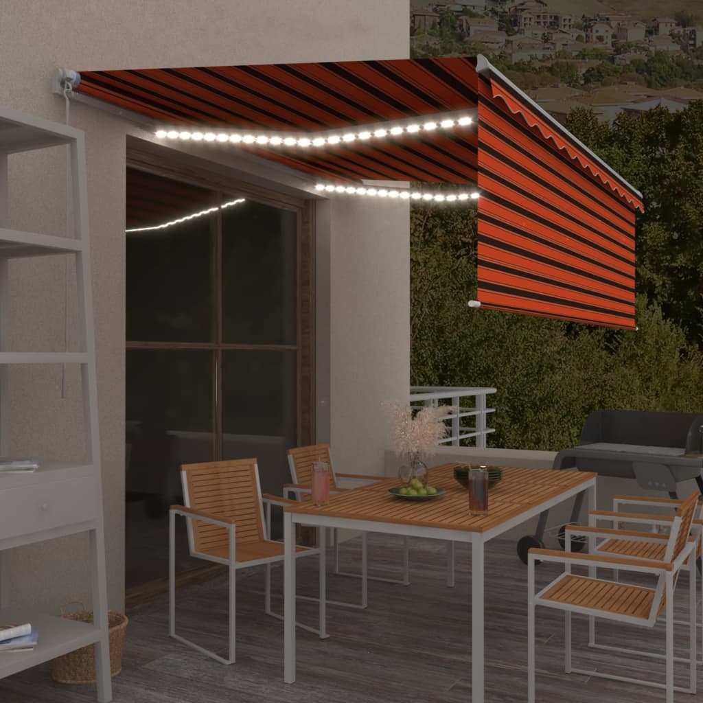 Rankiniu būdu ištraukiama markizė, oranžinė ir ruda, 4,5x3m