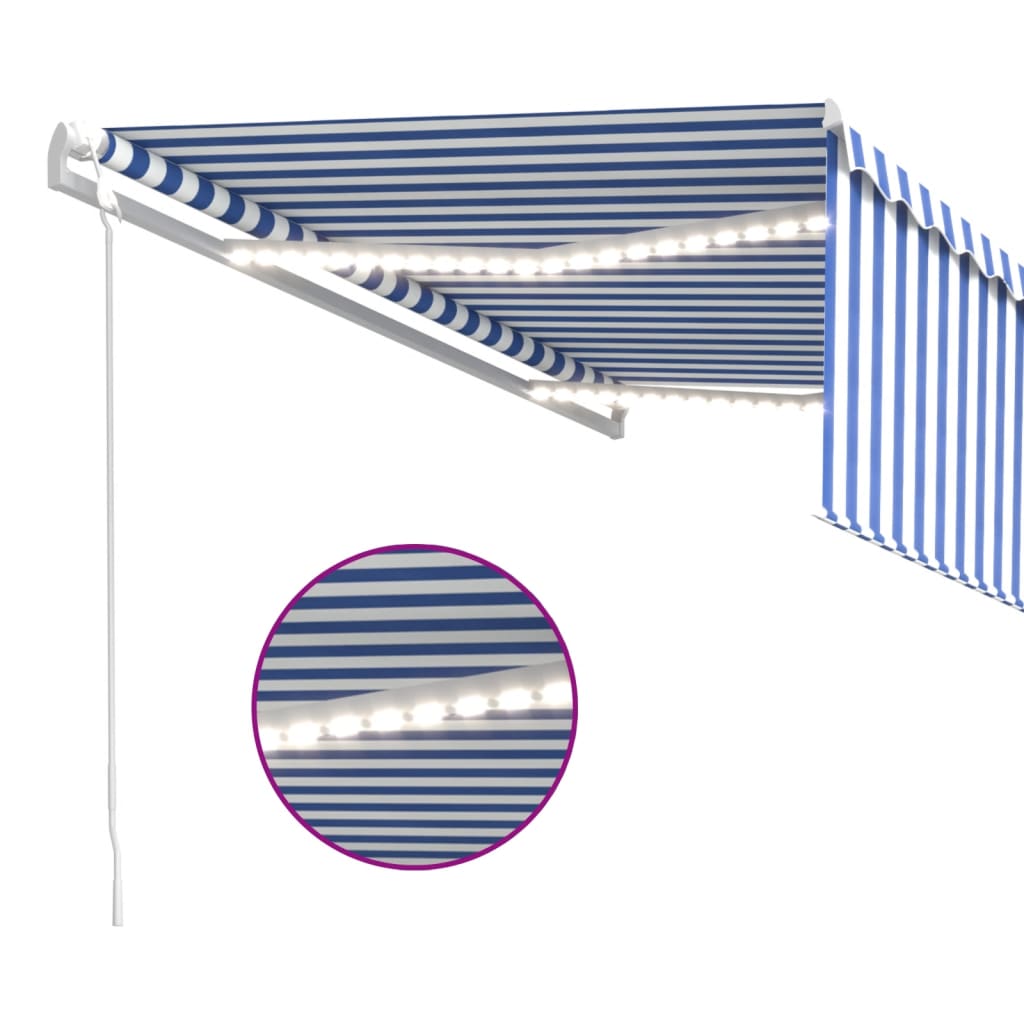 Markizė su uždanga/LED/vėjo jutikliu, mėlyna/balta, 4,5x3m