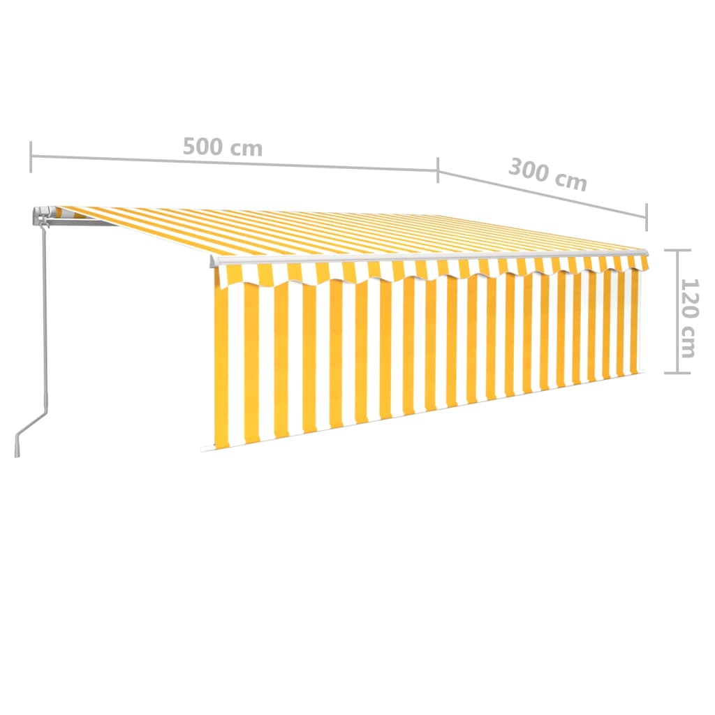 Manual retractable awning, yellow and white, 5x3m