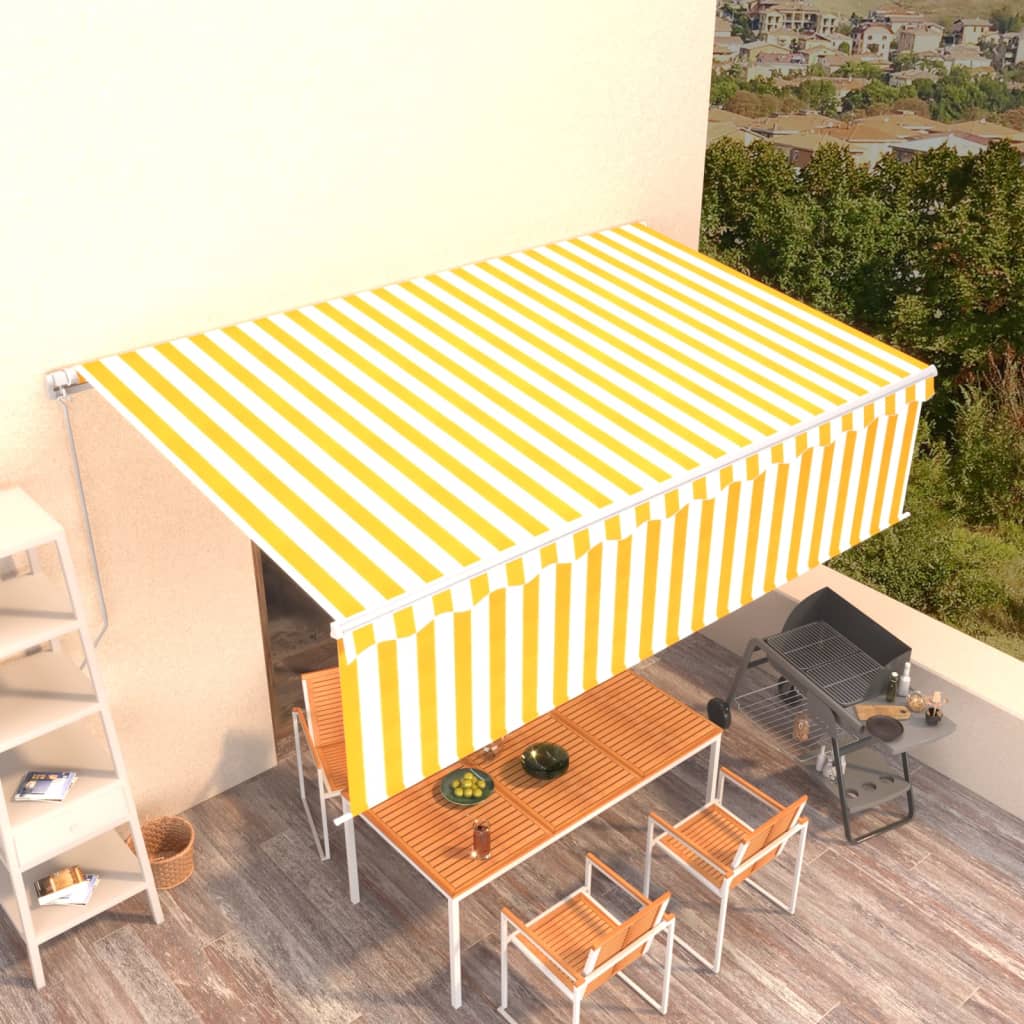 Manual retractable awning, yellow and white, 5x3m