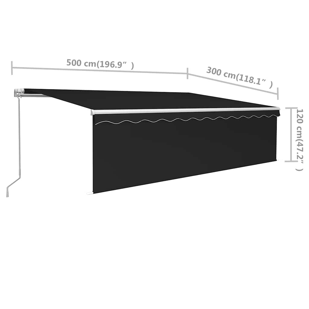Manuāli izvelkama markīze ar apmalēm, antracīta, 5x3m