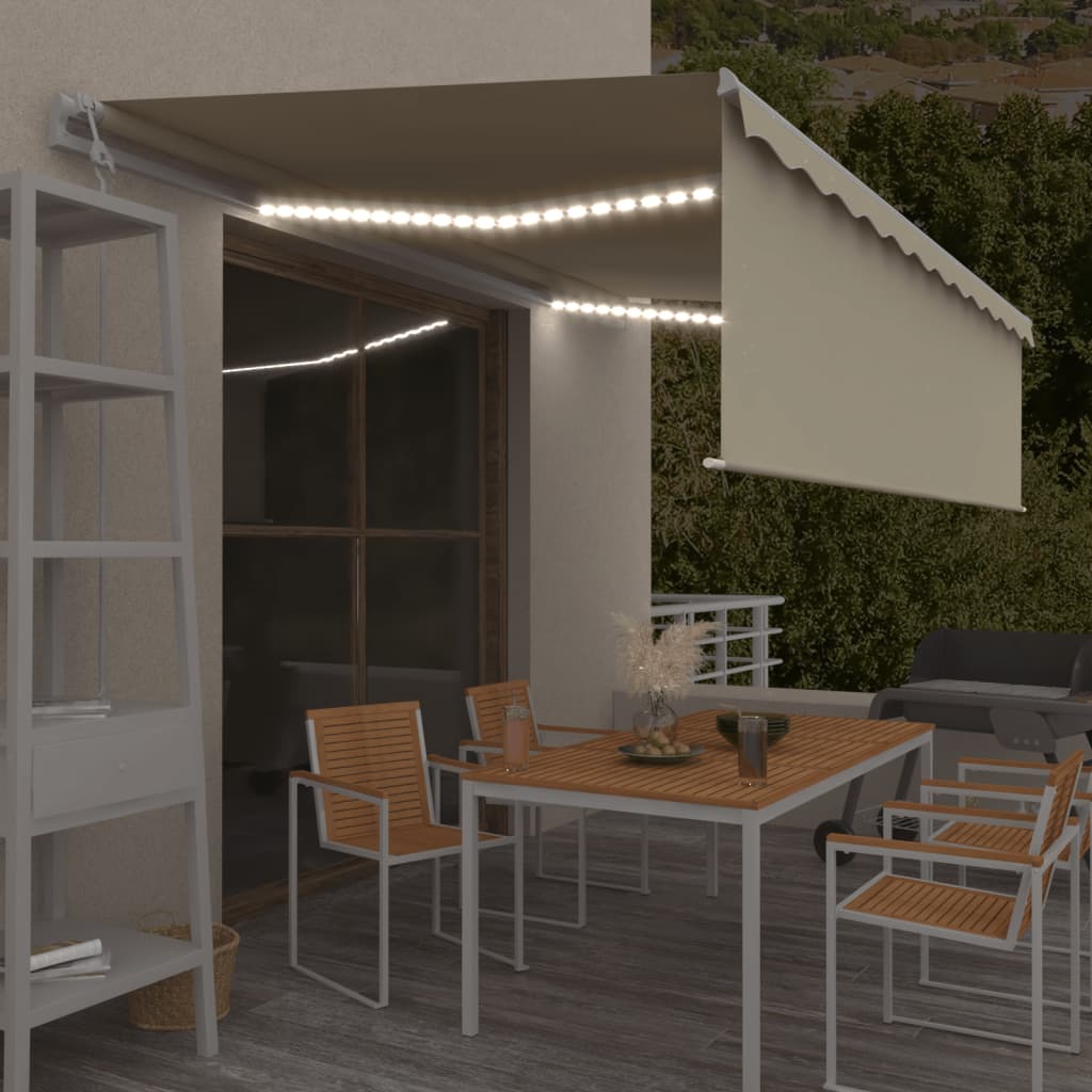 Automātiskā markīze ar karnīzi/LED/vēja sensoru, krēmkrāsa, 5x3m