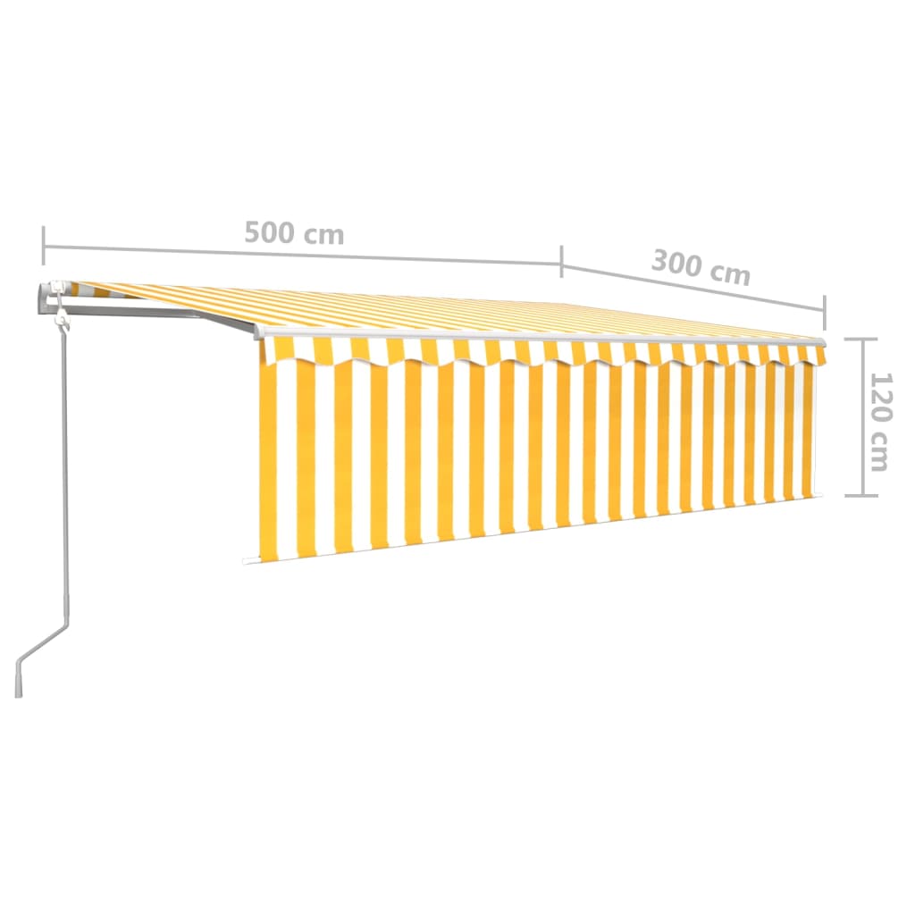 Markizė su uždanga/LED/vėjo jutikliu, geltona/balta, 5x3m
