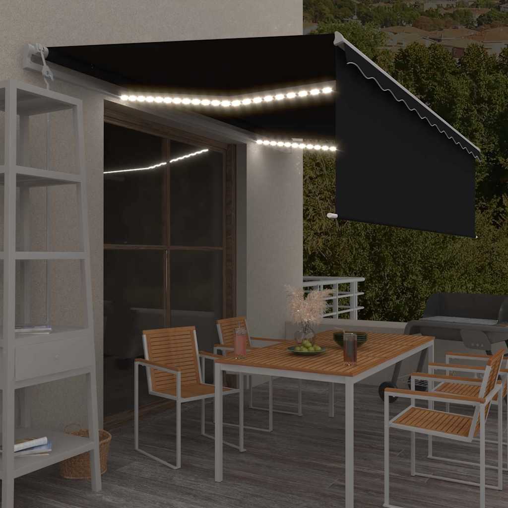 Markizė su uždanga/LED/vėjo jutikliu, antracito, 5x3m