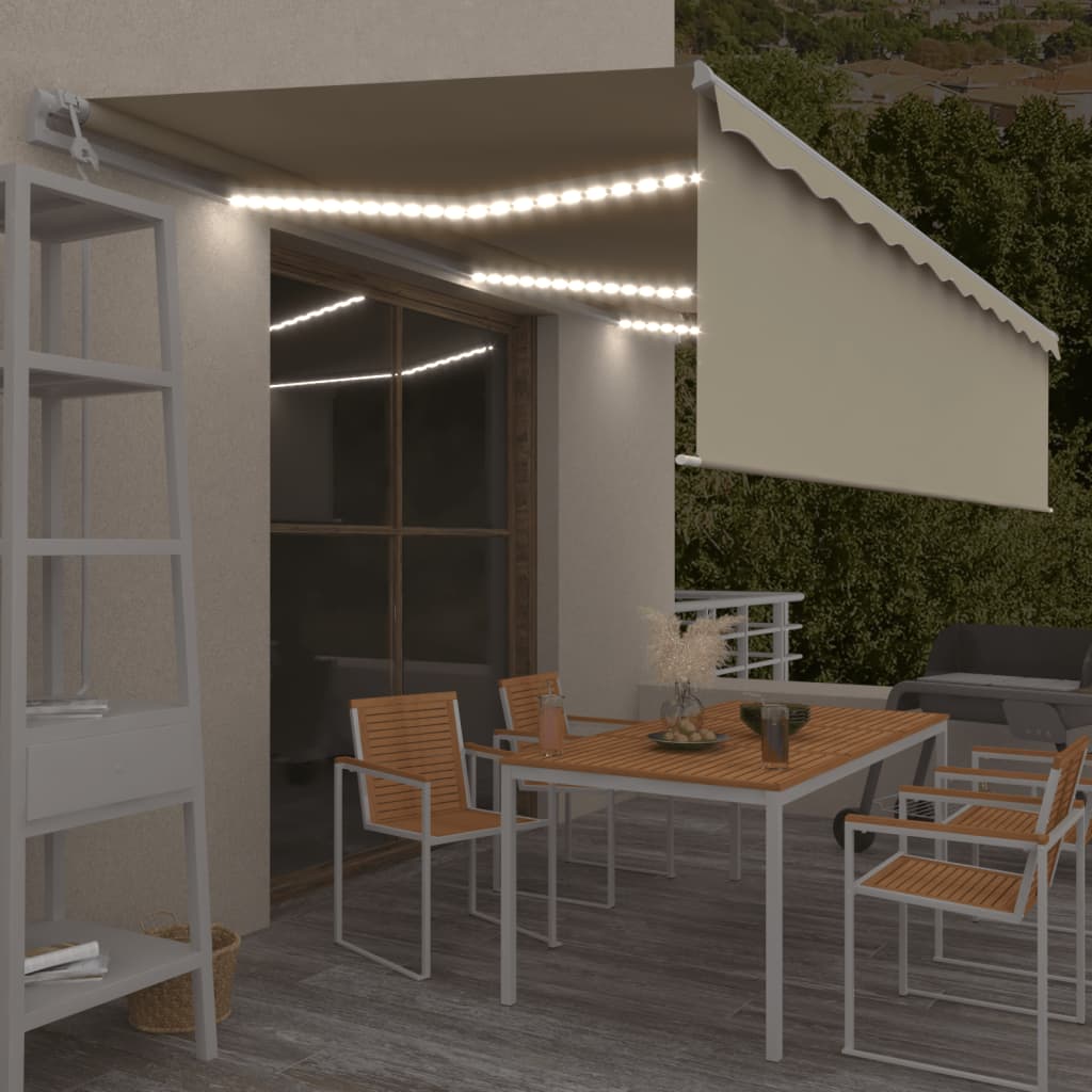 Automatinė markizė su uždanga/LED/vėjo jutikliu, kreminė, 6x3m