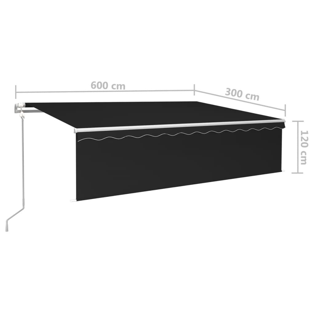 Markīze ar tentu/LED/vēja sensoru, antracīta, 6x3m