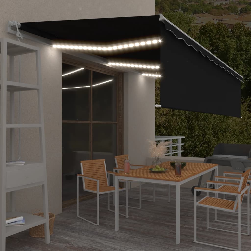 Markīze ar tentu/LED/vēja sensoru, antracīta, 6x3m