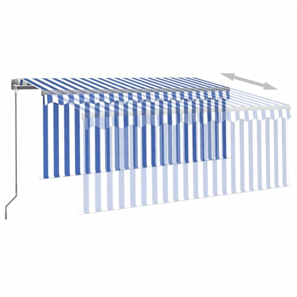 Manually Retractable Awning, Blue and White, 3x2.5m
