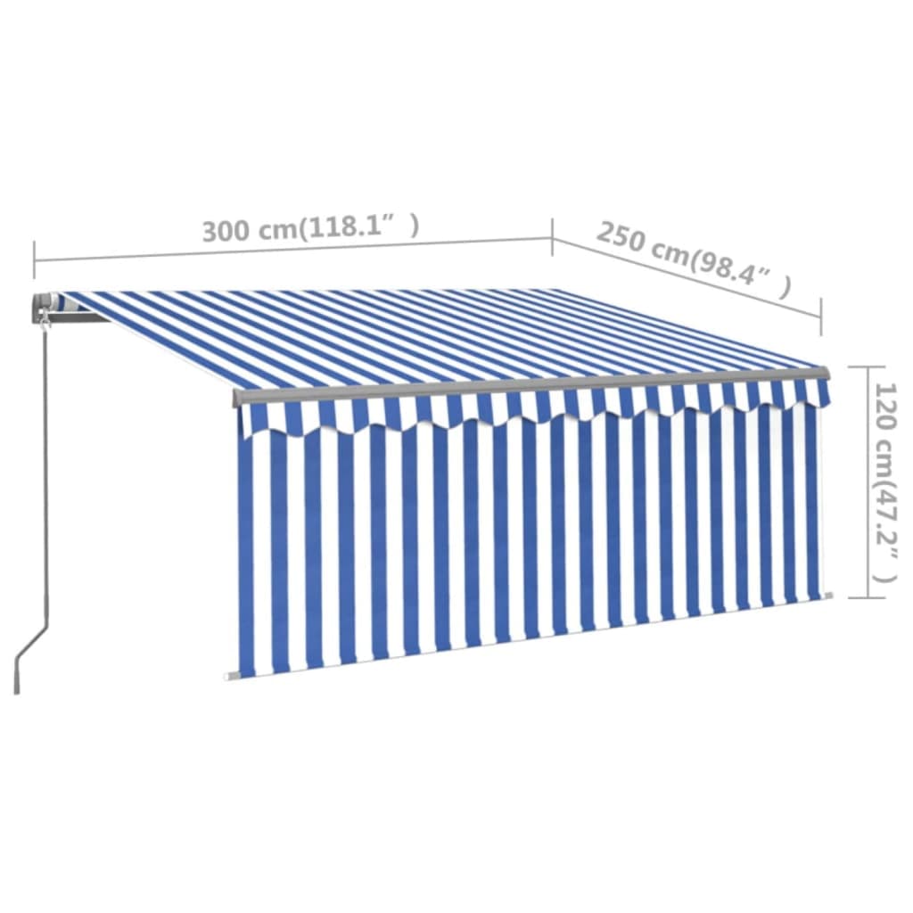 Manually Retractable Awning, Blue and White, 3x2.5m