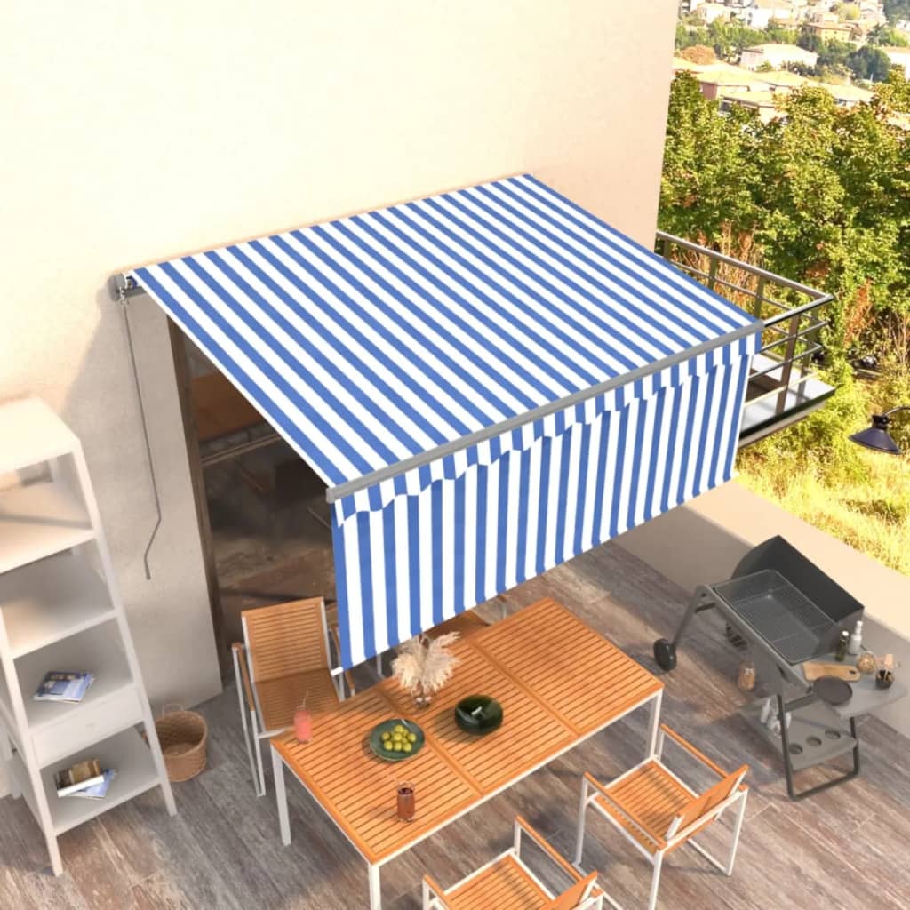 Manually Retractable Awning, Blue and White, 3x2.5m