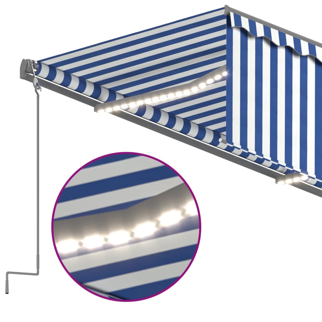 Awning with valance/LED/wind sensor, blue/white, 3x2.5m