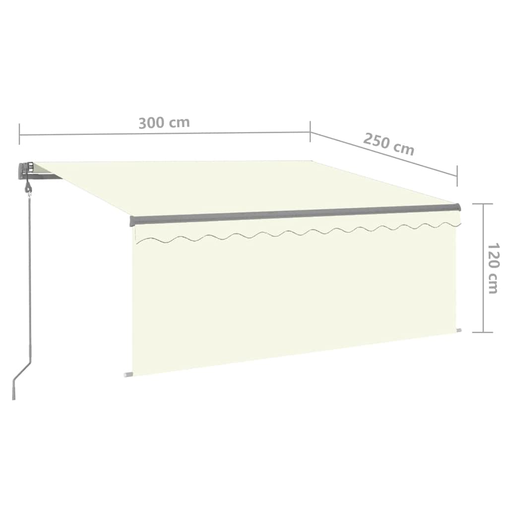 Markīze ar tentu/LED/vēja sensoru, krēmkrāsas, 3x2,5m
