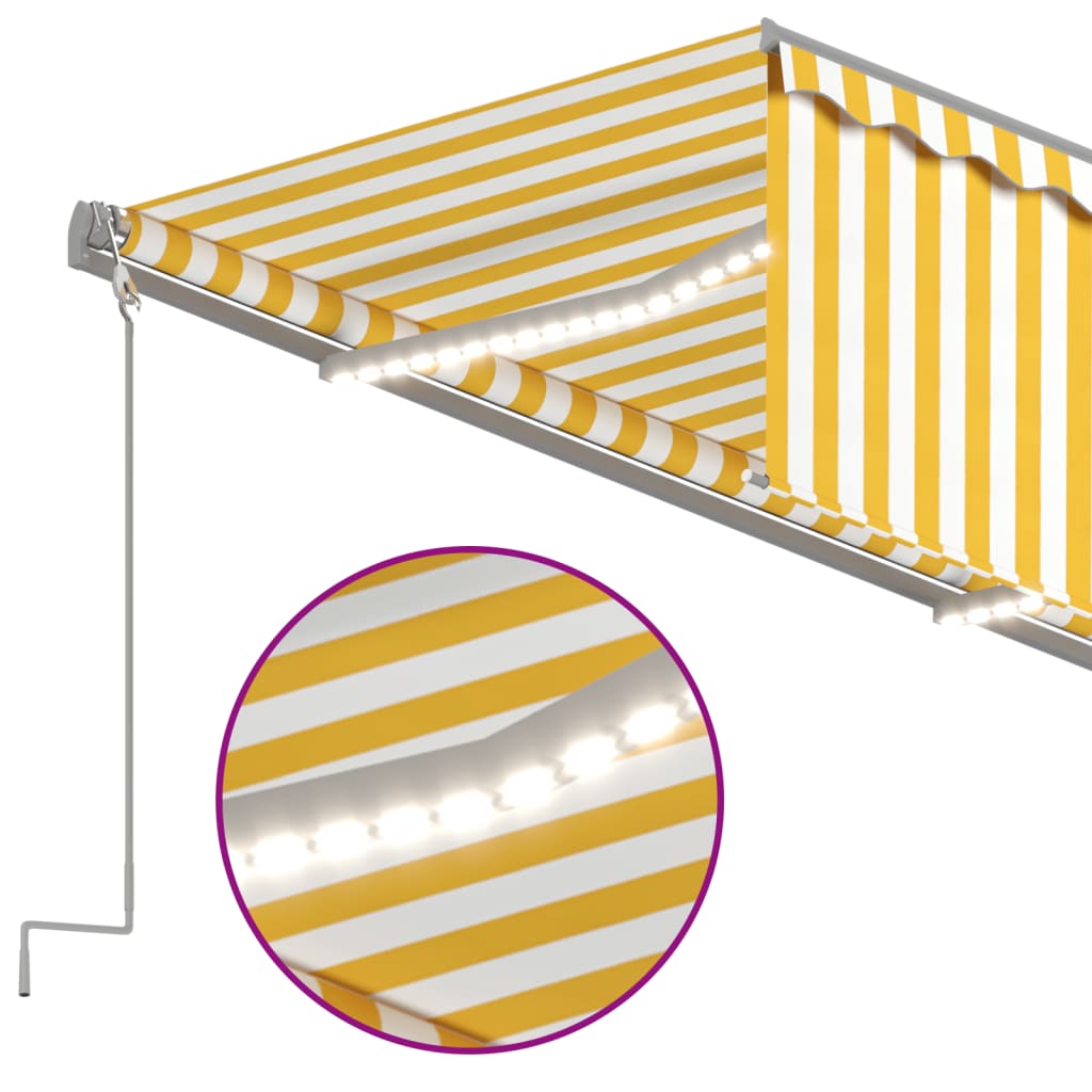 Markizė su uždanga/LED/vėjo jutikliu, geltona/balta, 3x2,5m