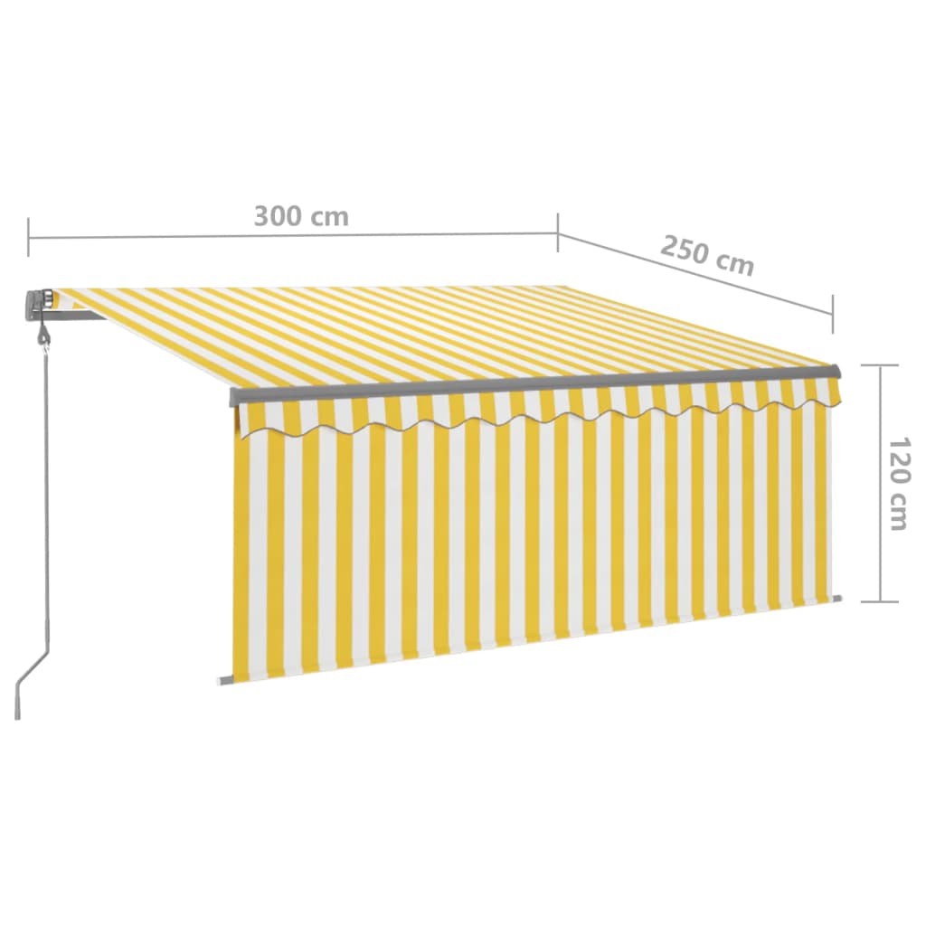 Markizė su uždanga/LED/vėjo jutikliu, geltona/balta, 3x2,5m
