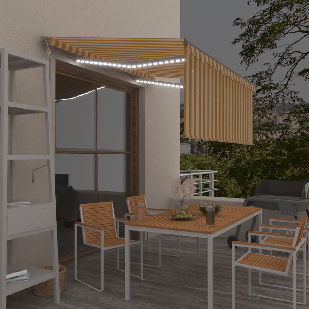 Markīze ar tentu/LED/vēja sensoru, dzeltena/balta, 3x2,5m