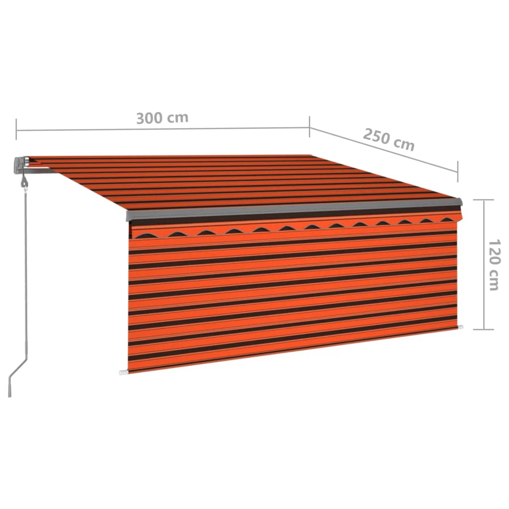 Markīze ar tentu/LED/vēja sensoru, oranža/brūna, 3x2,5 m