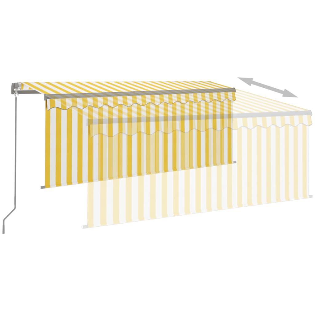 Manually retractable awning, yellow and white, 3.5x2.5m