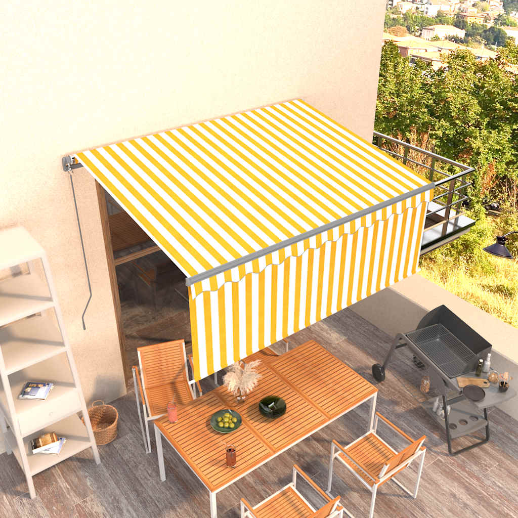 Manually retractable awning, yellow and white, 3.5x2.5m