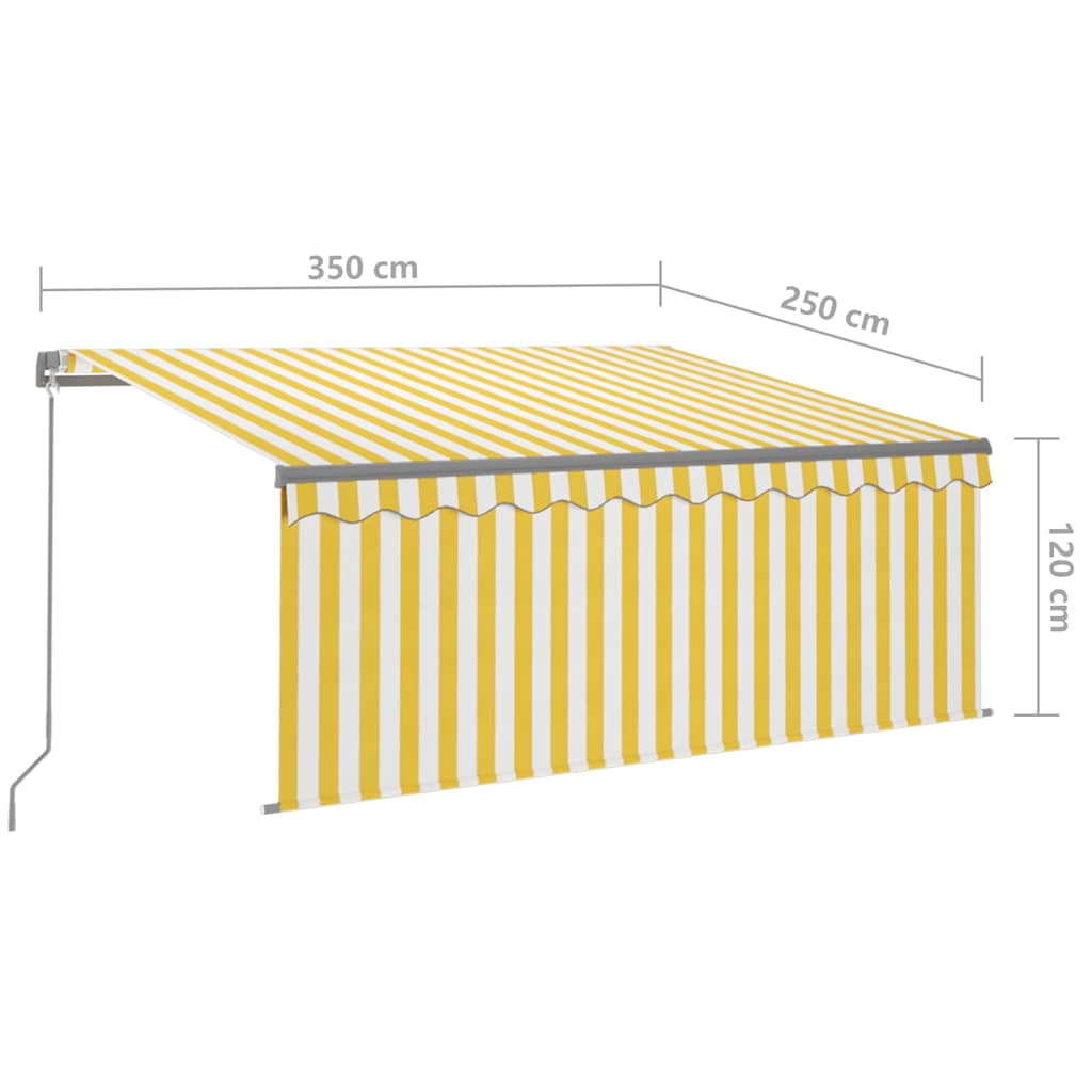 Manually retractable awning, yellow and white, 3.5x2.5m