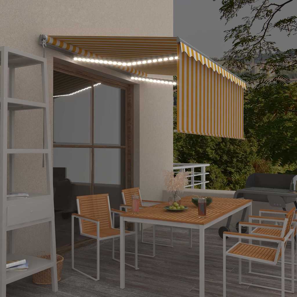 Manually retractable awning, yellow and white, 3.5x2.5m